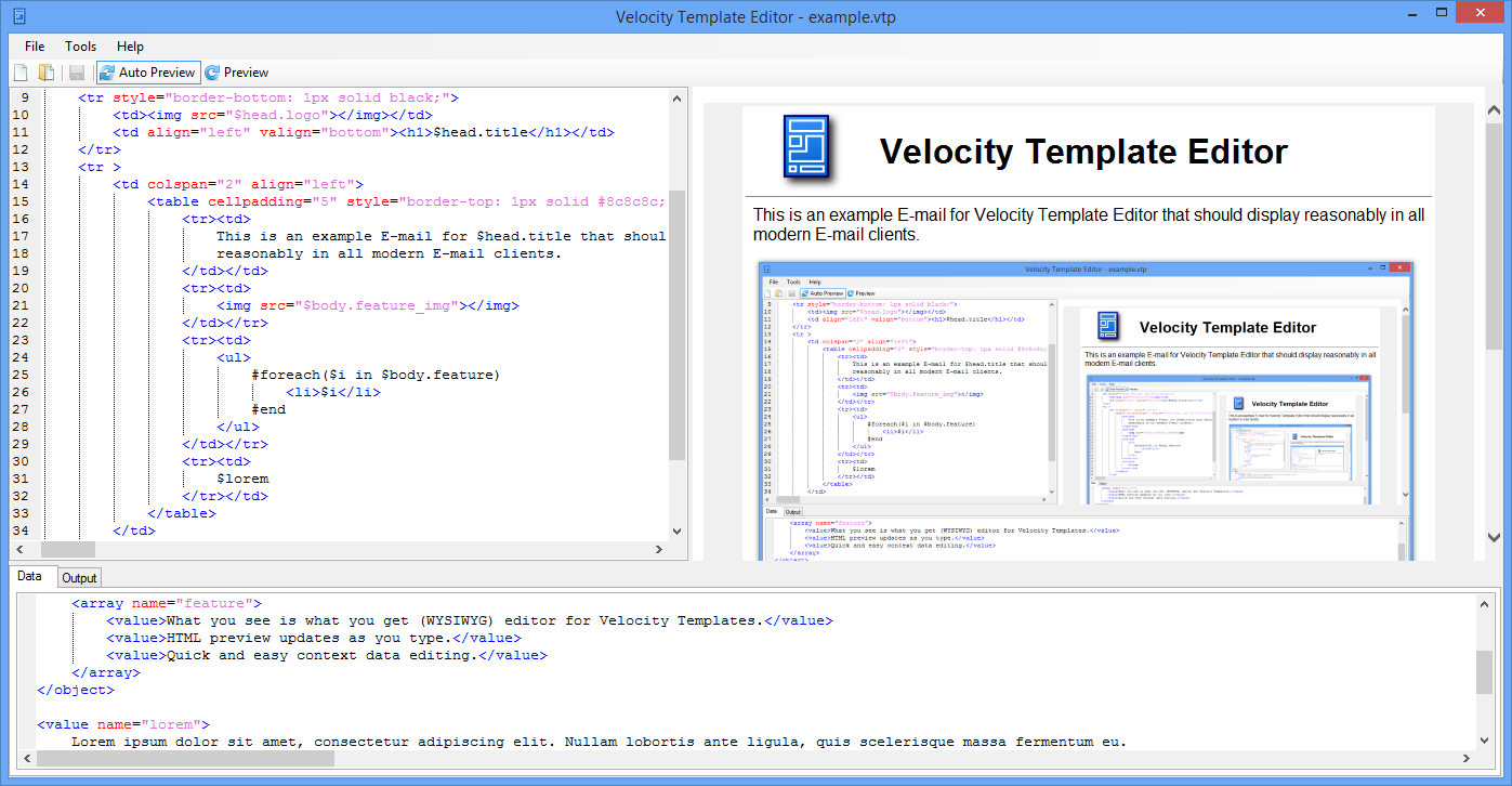 Velocity Template Editor screenshot